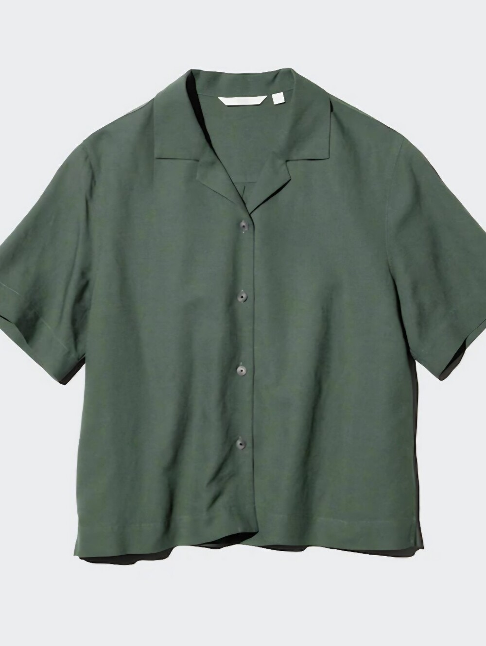 Uniqlo Open Collar Linen Blend Short Sleeve Green Shirt Large